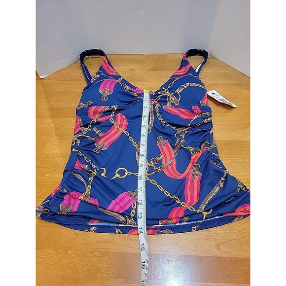 Ralph Lauren Chain Print Gold Embellish Size 10 Tankini Swim Top NWT Black Label - Picture 3 of 11